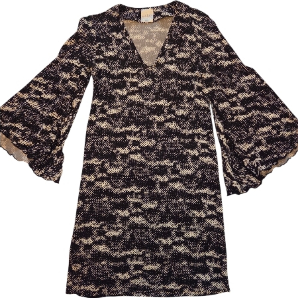 Nicole Miller Studio Original Sample Dress | Balloon Sleeve V-Neck Black & White